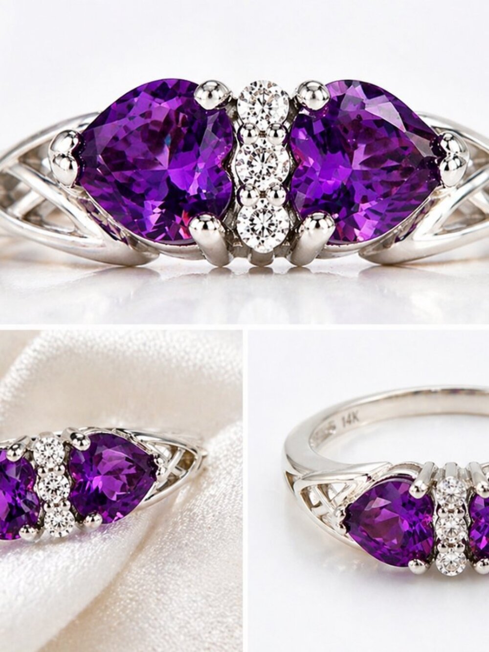 Angara Heirloom AAAA Amethyst &Diamond Toi et Moi Ring 14k White Gold